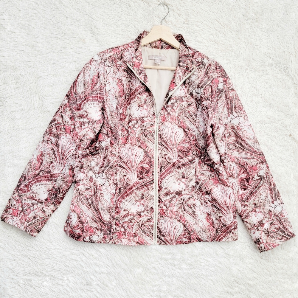 Chico's Paisley Art To Wear Full‎ Zip Quilted Jacket